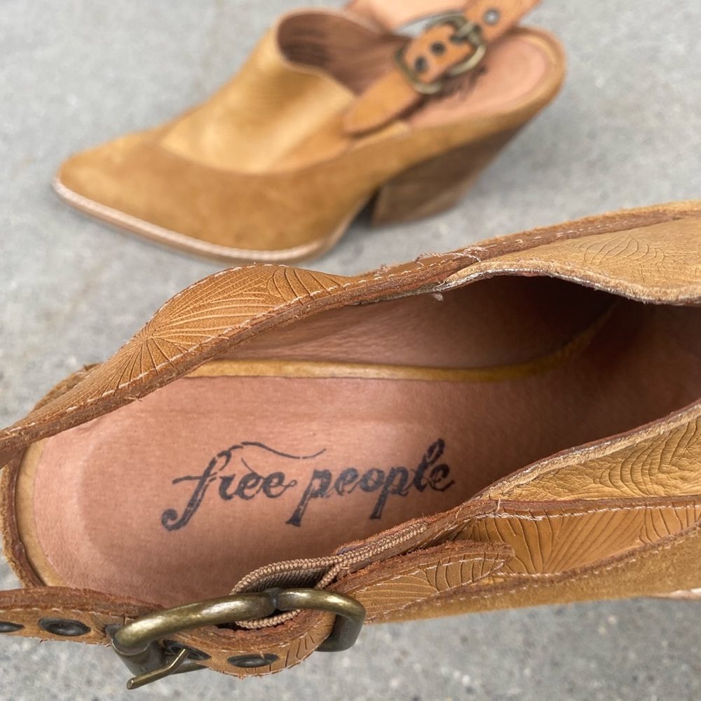 Free People Tan & Mustard Suede Slingback Clogs - Picture 6 of 7